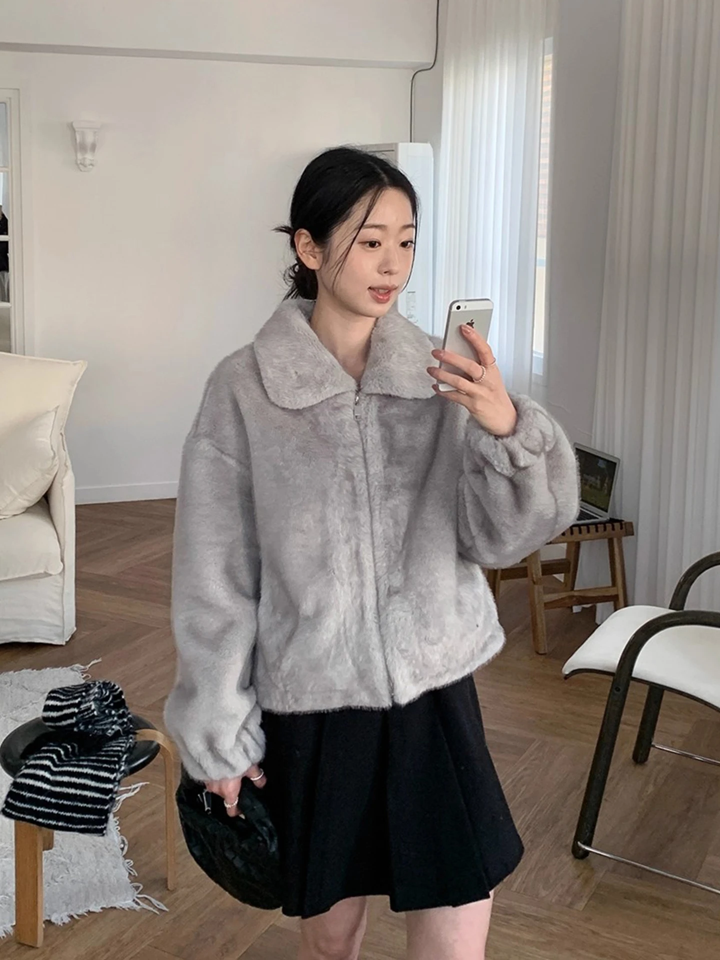   Or manteau de fourrure femme col chaud résistant à l'eau vêtements d'extérieur d'hiver coupe ample polyvalent coton intérieur Jaet