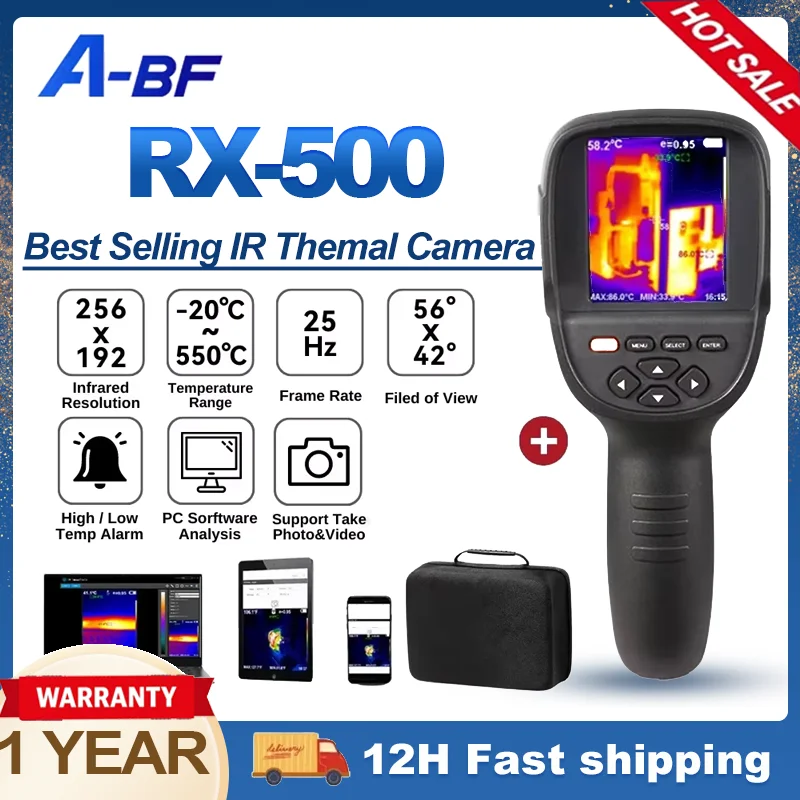 A-BF RX-500 Thermal Imager for Water Pipe Leak PCB Test Circuit Floor Heat Pipe Detect 256*192 Handheld Thermometer