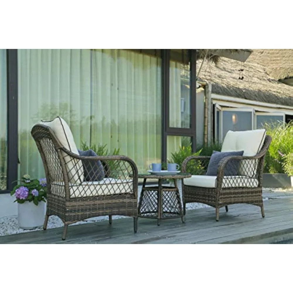 Outdoor Chairs Set Bistro 3 Pieces Patio Conversation Set Furniture Set for Balcony Rattan Chairs and Table