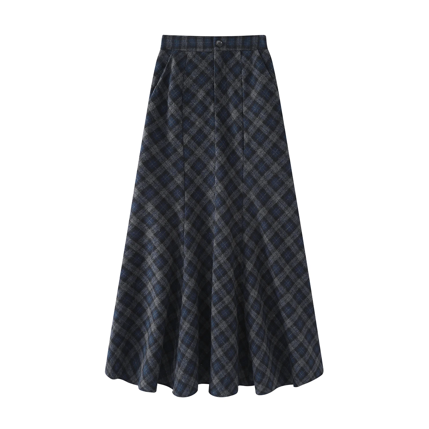 

High Waist Thiened Plaid Woolen Skirt Women's Autumn Winter New Sle Ci Commute Korean Sle A-Line Skirt