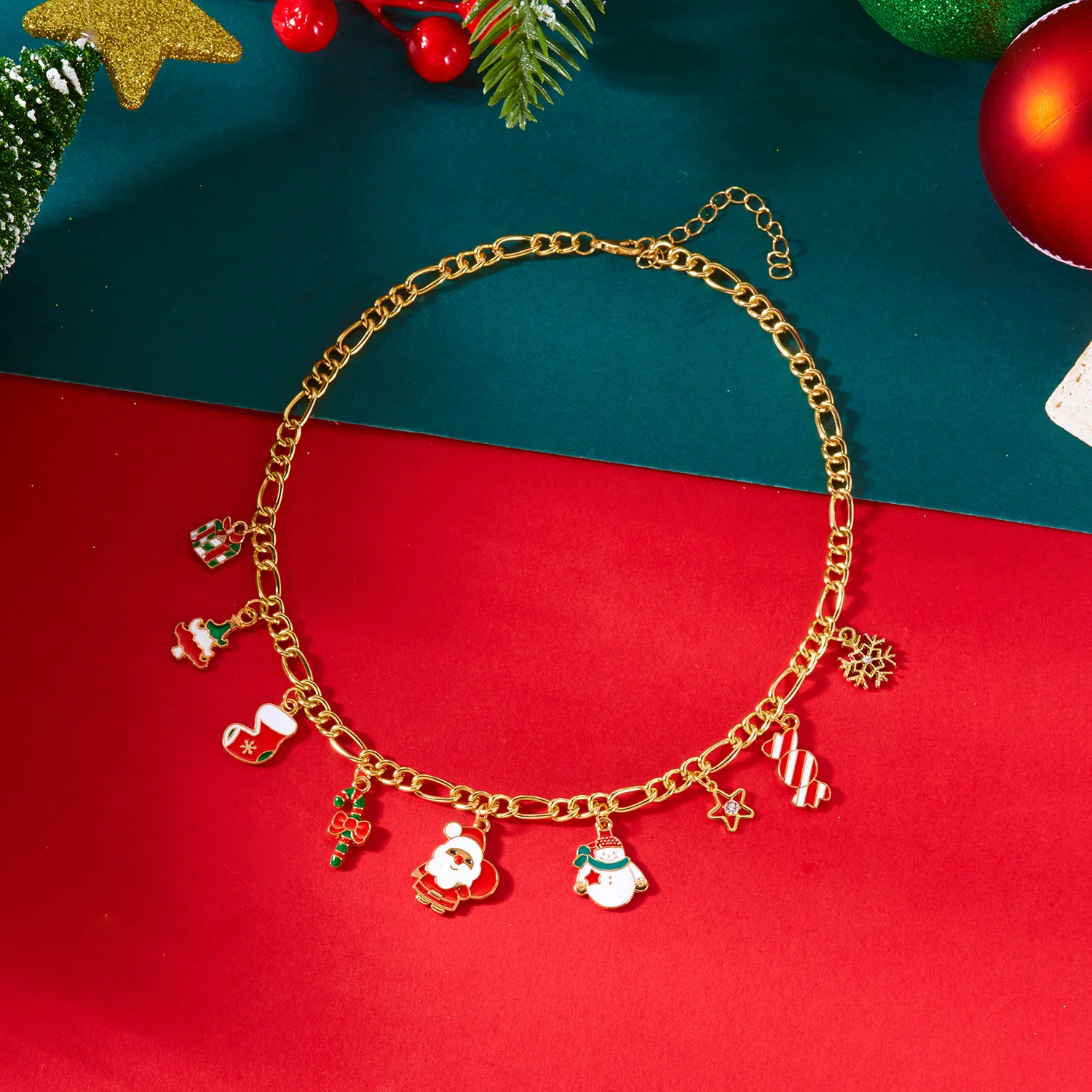 Alluring Christmas Necklace Sets for Women Fashionable Alloy Rice Beads Delightful Christmas inspired Pendants Party Accessories