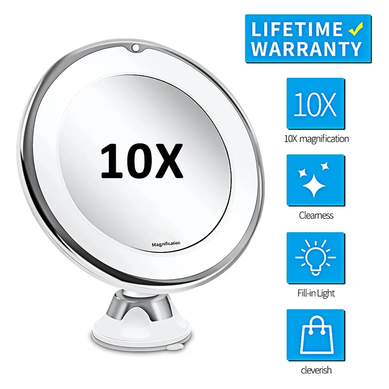 Miroir de Maquillage LED Grossissant 10x avec Écran Tactile, Base à Ventouse, Flexible et Portable pour Application Cosmétique