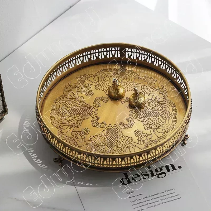 

Retro Storage Tray European Style Brass Snack Fruit Plate Trays Creative Copper Decorative Furnishings Gateway Household Use