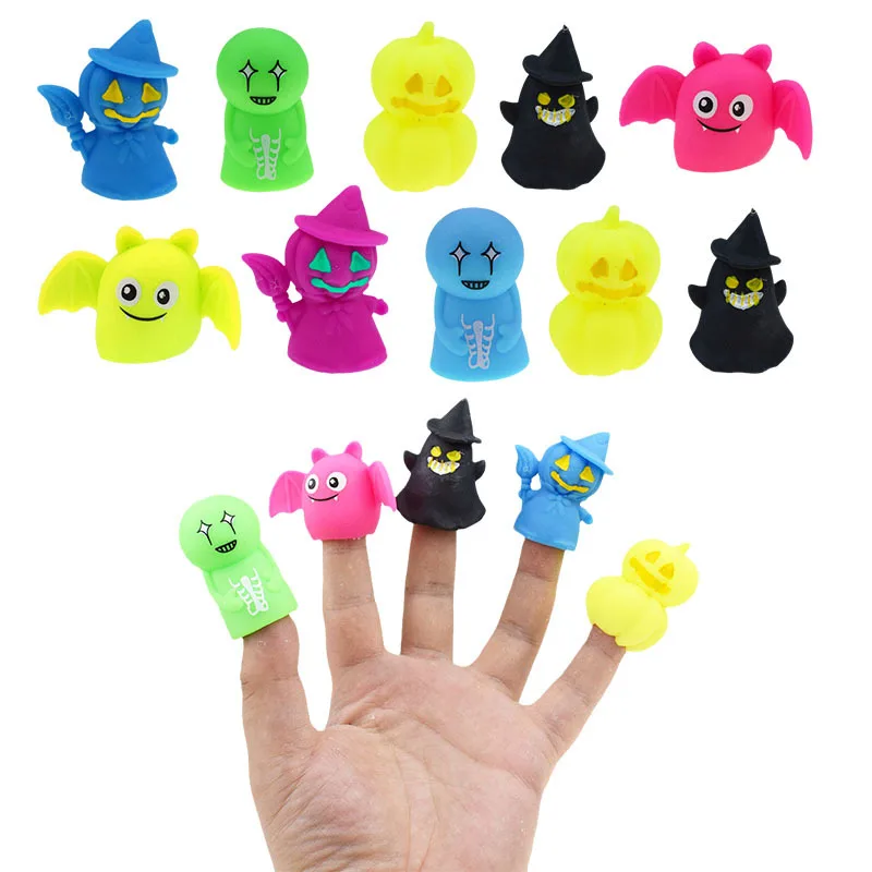 1Set Novelty Funny TPR Halloween Monster Pumpkin Witch Bat Finger Puppets Children's Bedtime Storytelling Props