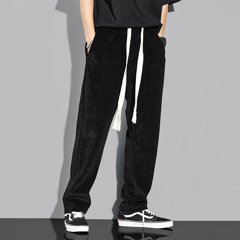 Men Corduroy Wide-leg Sweatpant Winter Autumn Pants Summer Velvet Thickened Loose Straight Casual Pop High Street Drape Trousers