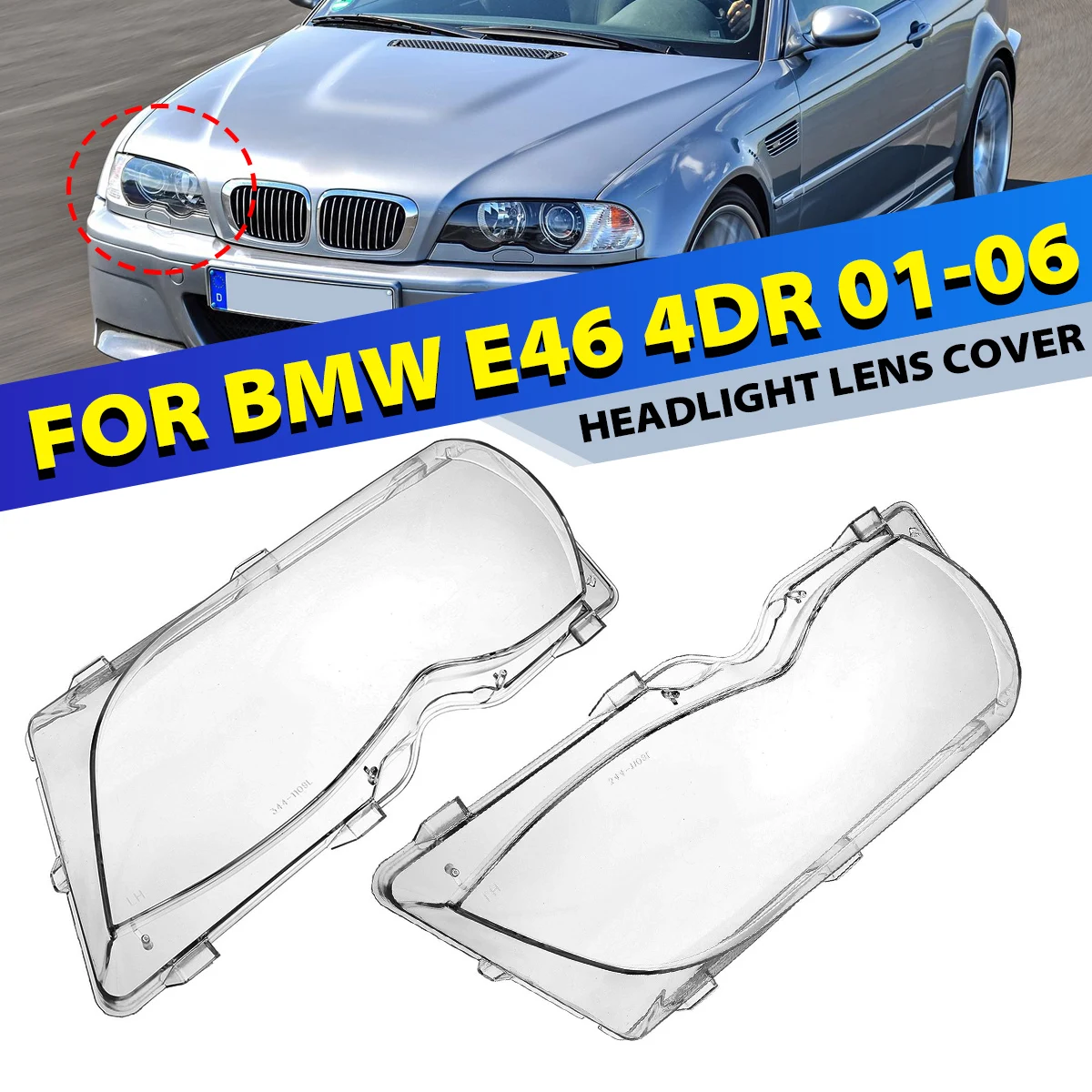 1/2 szt. Klosze reflektorów samochodowych, szklane osłony lamp, zamiennik do BMW E46 4DR 318i/320i/325i/325xi/330i/330xi 2002-2005
