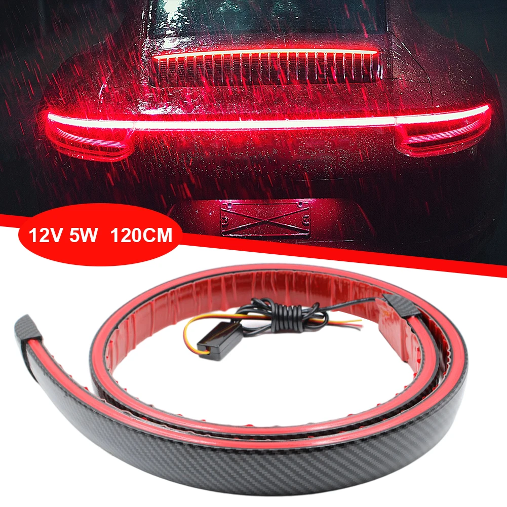 1.2M Universal LED Rear Spoiler Lip Kit Carbon Fiber Car Exterior Brake Light 12V Black Car Trunk Spoiler Roof Wing Decoration