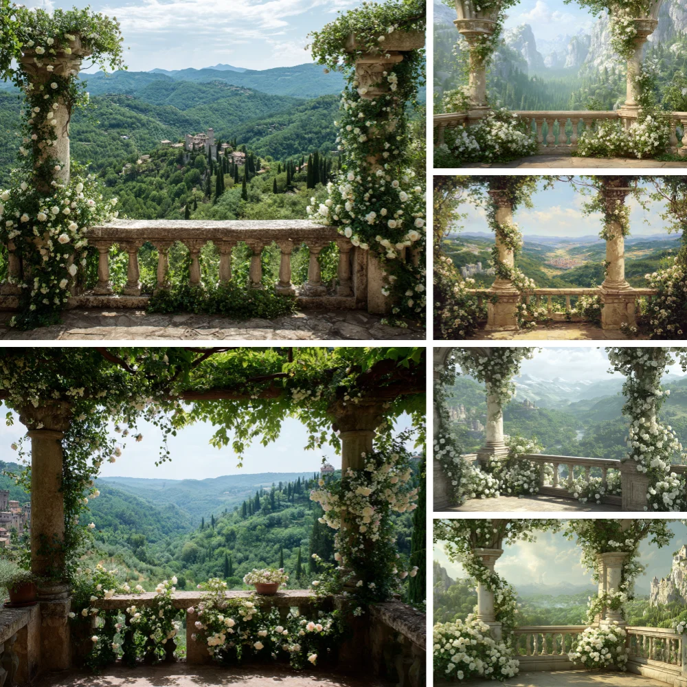 Ancient Roman Column Garden Backdrop Decoration Stone Arch Architecture Greenery Photography Background Wedding Celebration Prop