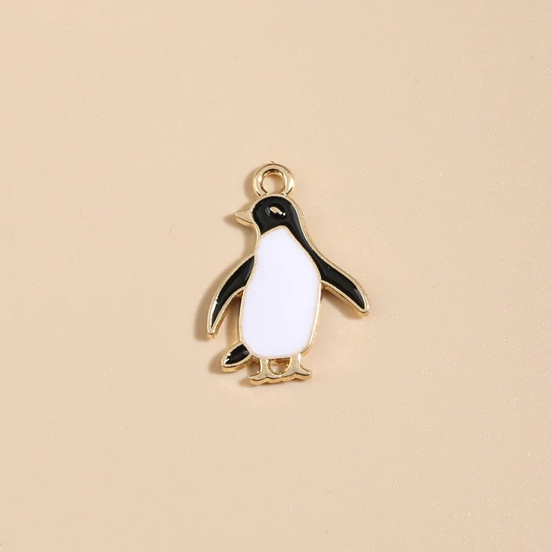 10pcs Gold Color 24x17mm Cute Enamel Penguin Charms Animal Pendant Fit Necklace Earring Handmade Jewelry Making Finding Supplies