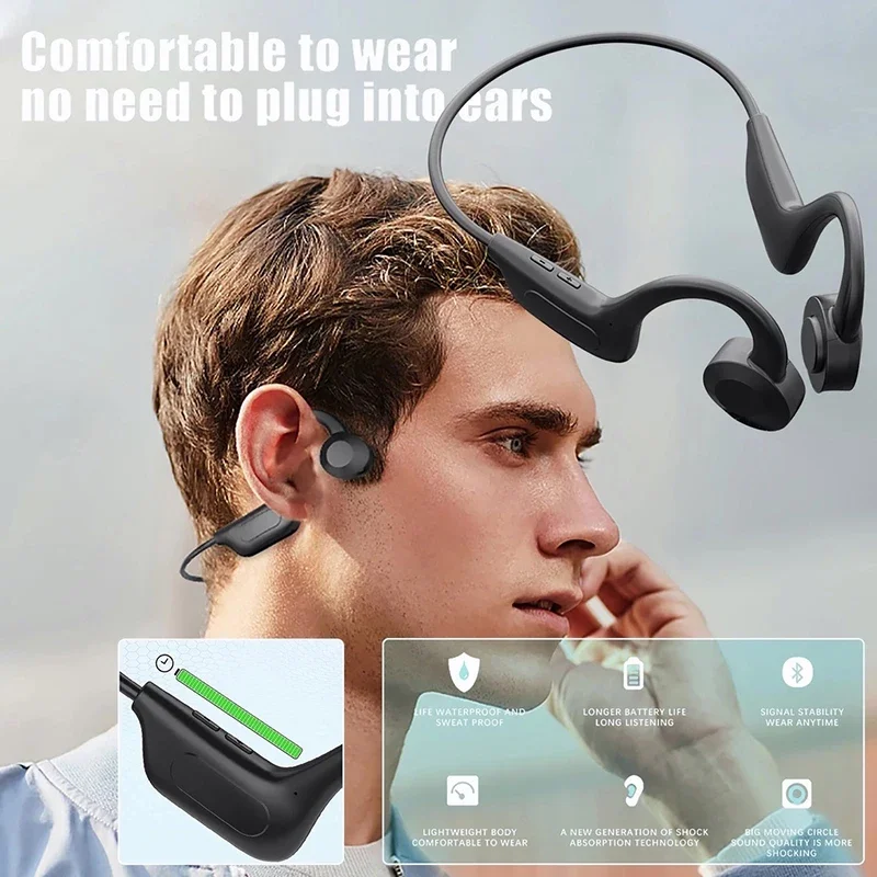 【Fast Ship】VG02 Bone Conduction Wireless Bluetooth Earphone TWS IPX5 Waterproof Gaming Earbuds Sports Headphones with Mic Headse