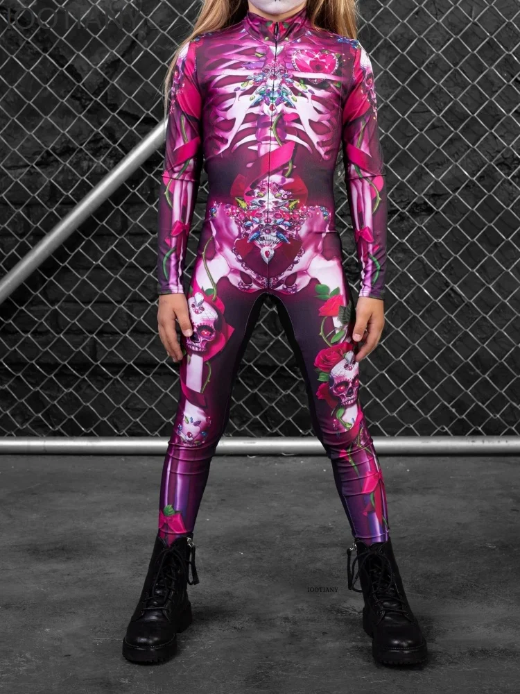 

Halloween Girls Costume Skeleton Horror Ghost Bodysuit Holiday Party Aerial Stage Character Costume Performance Costume Set New