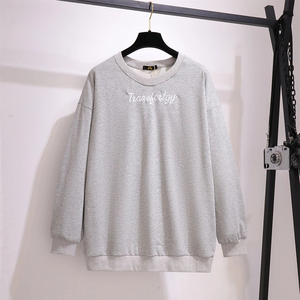 

Spring and autumn new women's casual loose crew-neck long sleeve sweatshirt fashion letter print gray crew-neck plus size tops