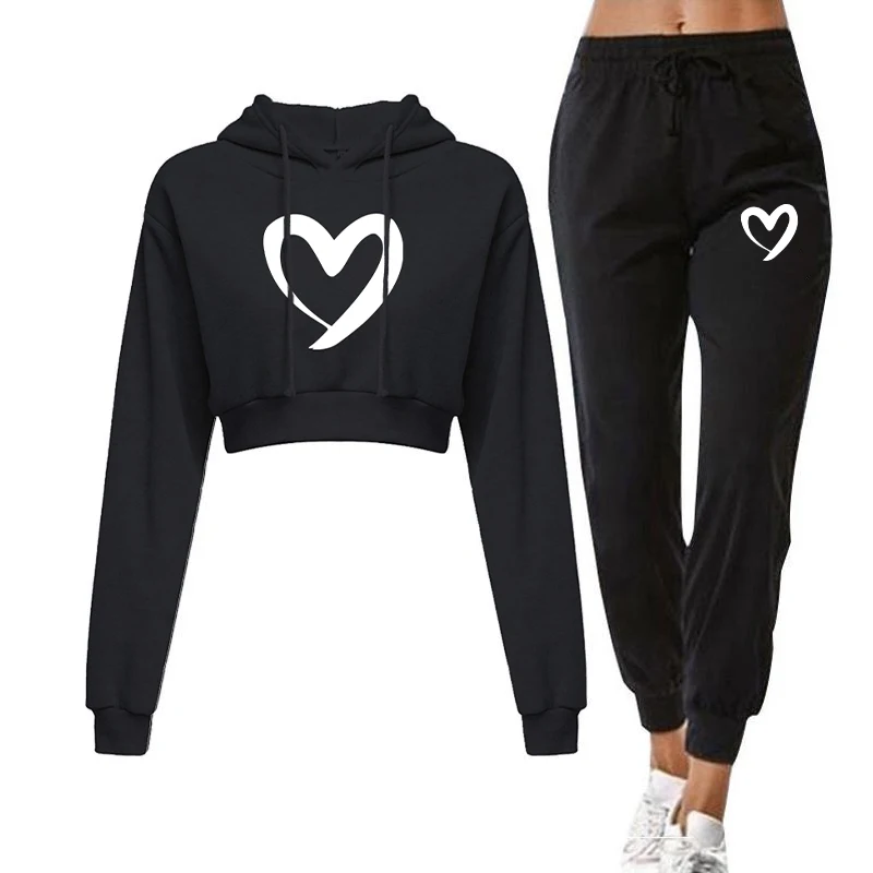 Nieuwe Vrouwen Liefdevolle Print Trainingspak Oversized Hoodie En Broek Casual Sportpak Winter 2-delige Set 10 Kleuren Joggingpak