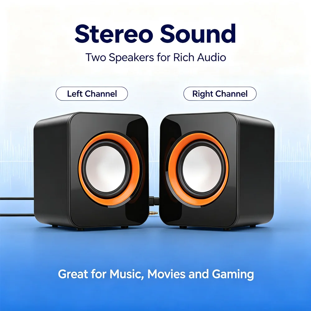 USB Wired desktop Speaker, mini Computer Speaker, Stereo, USB and AUX 3.5mm, Suitable for Electronic Devices Such as TVs