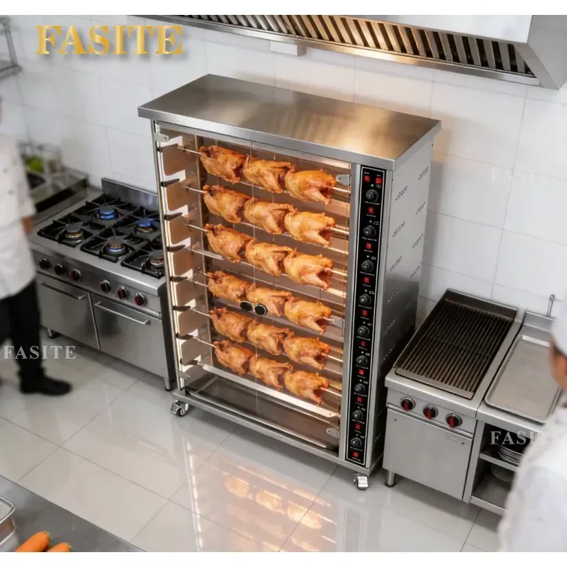Hot Selling Vertical 6 Sticks LPG Gas Chicken Rotisserie Oven 360° Auto Rotating Roast Duck Grill Machine for Catering