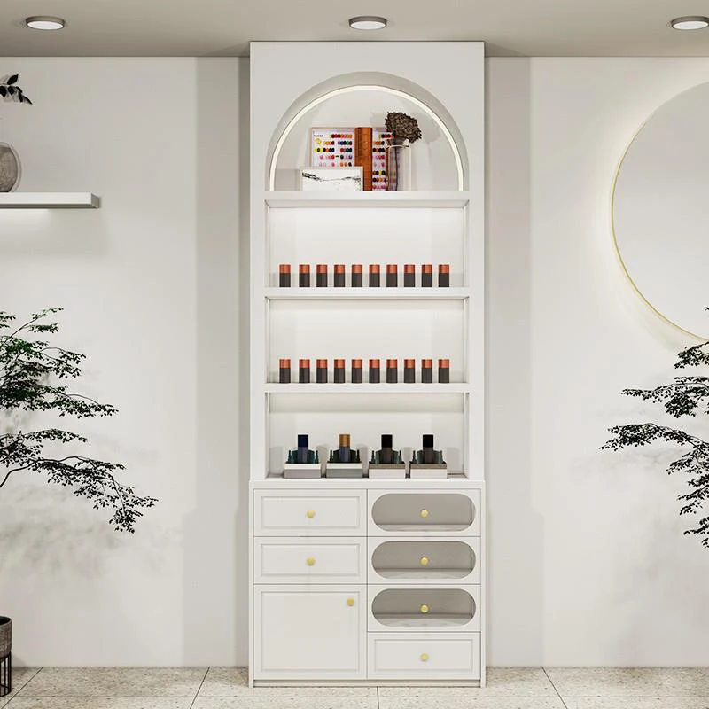 Custom.Wholesale Multi Layer Barber Shop Display Case Beauty Salon Display Cabinet Cosmetic Perfume Display Shelf with Storage D