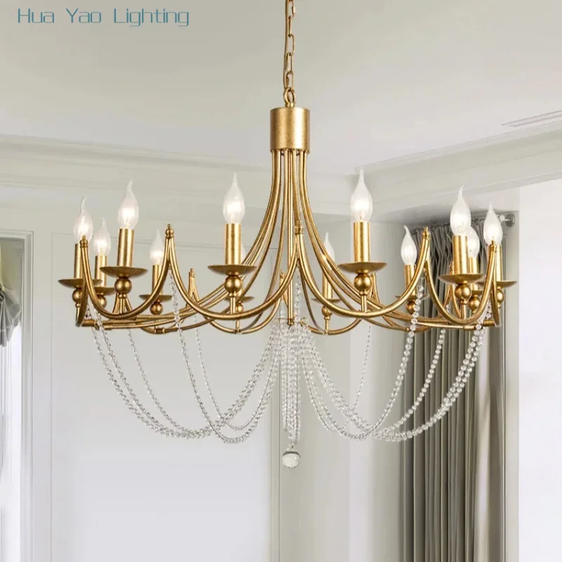 French retro chandelier, living room light, minimalist American villa bedroom light luxury creative decorative light