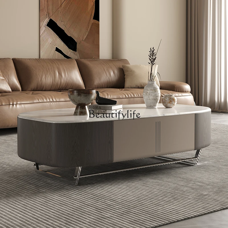 Italian minimalist marble coffee table high-end light luxury modern high-end microcrystalline stone coffee table