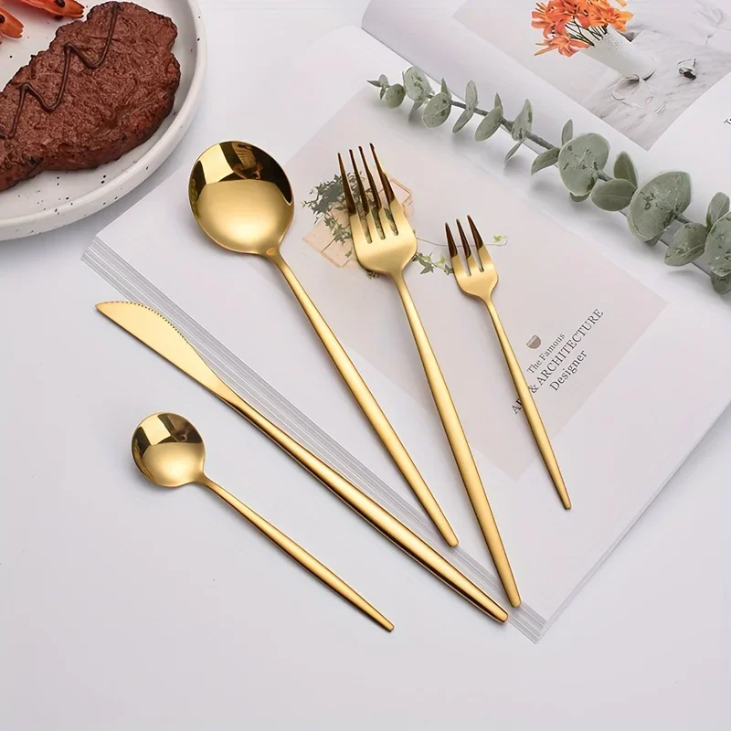 60-delig roestvrij staal - luxe gouden bestekset, spiegelgepolijst, vaatwasmachinebestendig, inclusief messen, vorken en lepels in geschenkdoos,