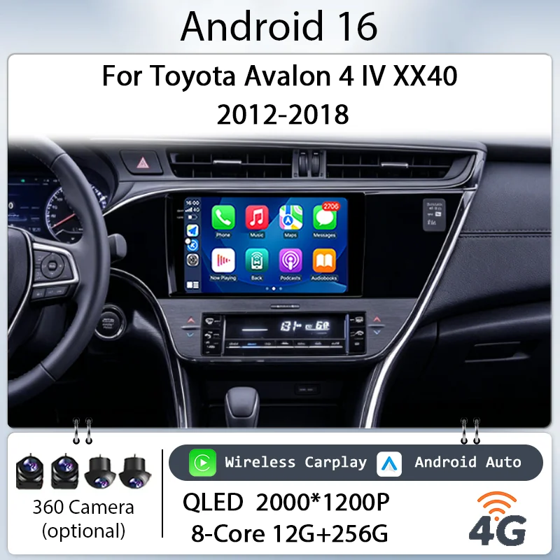 

9" Android 16 for Toyota Avalon 4 IV XX40 2012-2018 Car Radio Multimedia Player Wireless CarPlay GPS BT 4G DSP IPS Touch Screen