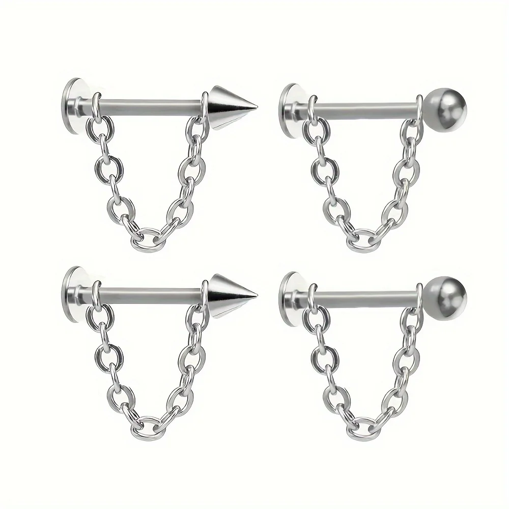 2/4/16pcs Fashion Simple Stainless Steel Chain Lip Stud Cartilage Stud Earrings Detachable Piercing Jewelry For Daily Wear