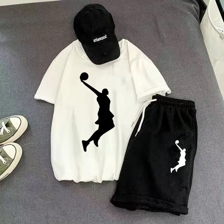 

Summer Men's Five-Quarter Sve Baskeall Sportswear Set with orts Casual Trendy Brand Teenage Faion Ensemble