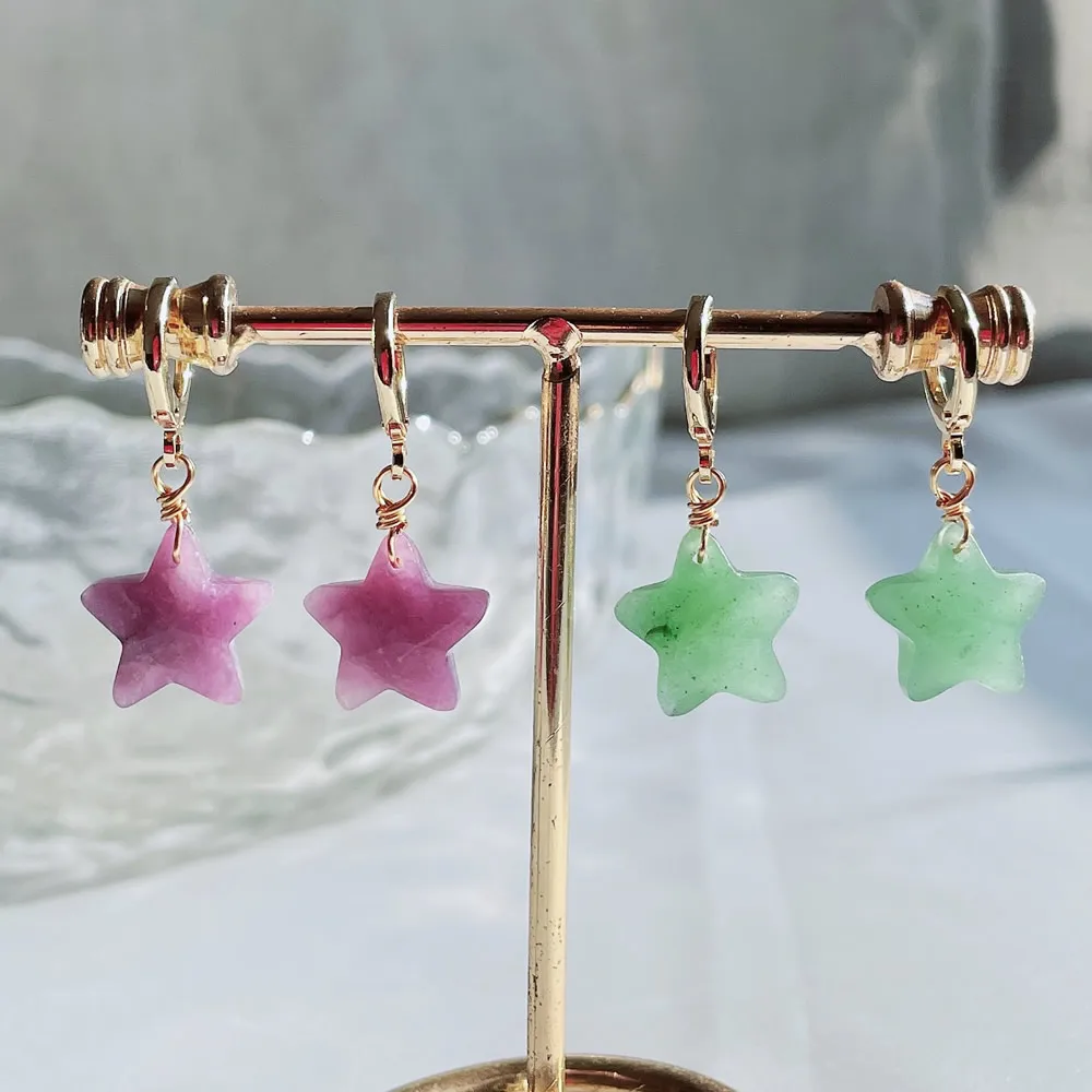 الأقراط نجمة الكريستال الطبيعية للنساء والفتيات ، لطيف البندول انخفاض خماسية ، الجمشت ، العقيق ، الكوارتز ، حلقة القرط ، الشفاء ، الحقيقي