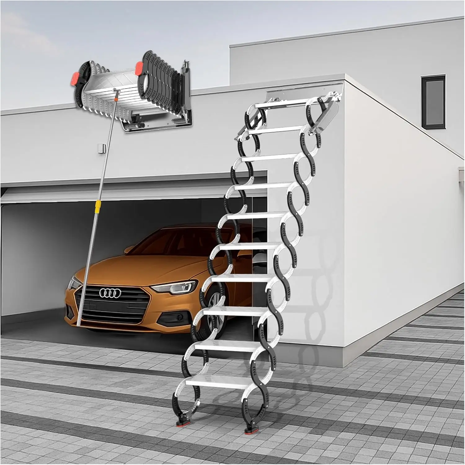 Escalera plegable de extensión para Loft, Loft estrecho para ático montado en la pared, escaleras para ático, extraíble de altura vertical de 8,2-9,8 pies