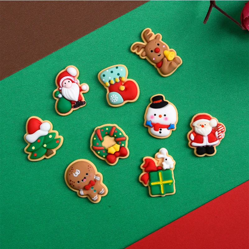 10pcs Resin Figurine Kawaii Santa Trees Snowman Gingerbread Man Flatbacks Christmas Diy Embellishments Kerst Knutselmaterialen