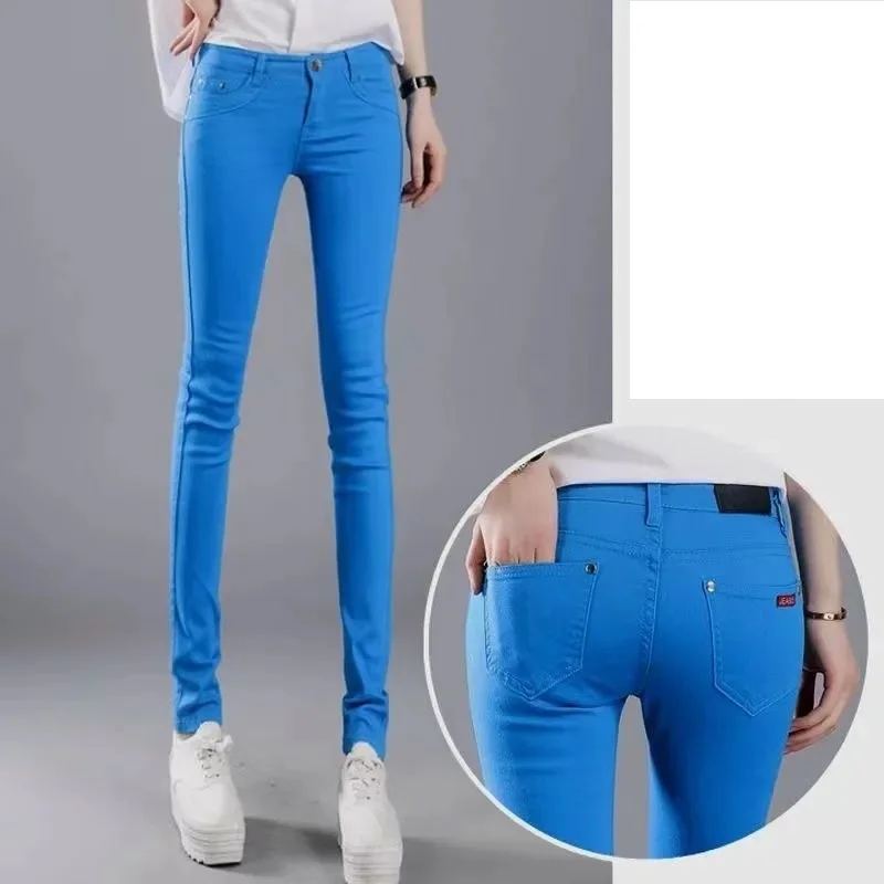 Autumn Women Stretch Jeans Koreans Skinny Small-leg Jeans Casual Pencil Pants Candy Color Black Slim Leggings Female Denim Pants