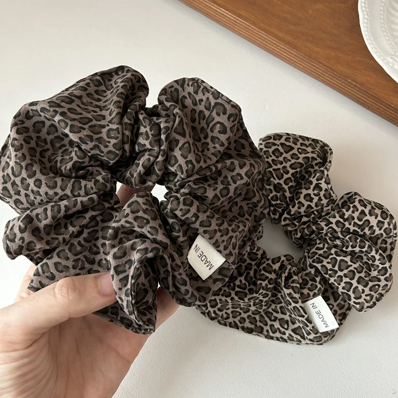 korea fashion Leopard print oversized scrunchie for women elastic big hair tie girls black hair rubber bands Retro hair rope