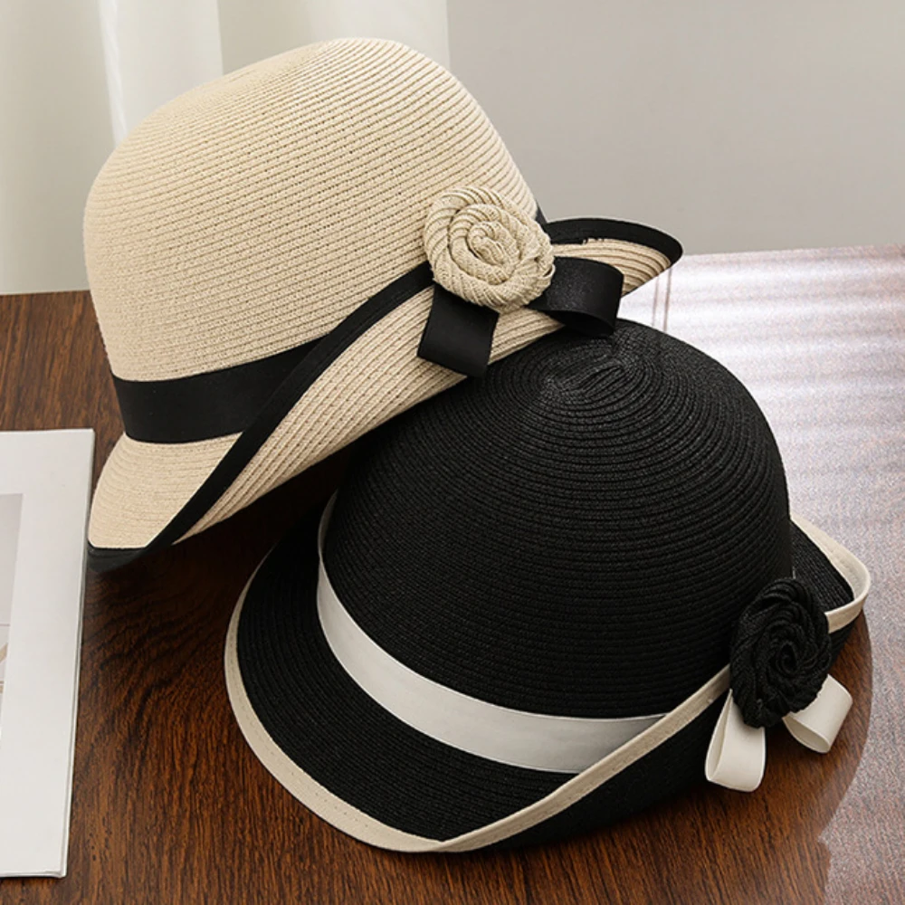 HT5078 2026 Neuer Hochwertiger Strohhut für Damen, Eleganter Atmungsaktiver Sommerhut mit Rollkrempe, Stilvoller Reise- und Strandhut für Frauen – Detail 3