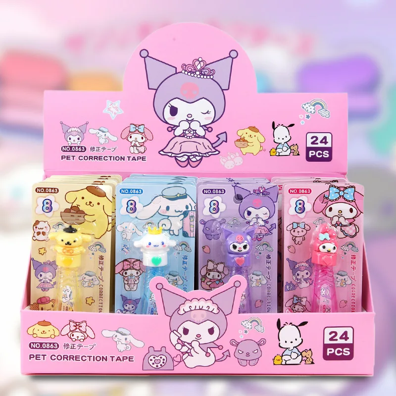 24pcs/lot 5mm*8M Sanrio Kuromi Melody PomPomPurin Cinnamoroll Correction Tape Promotional Stationery Gift School Office Supplies