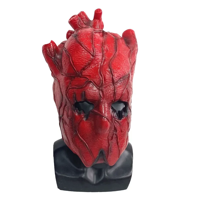 Disfraz de Anime para adultos, máscara roja de corazón de espinillera, casco de látex sangriento aterrador, utilería divertida para Halloween, Unisex