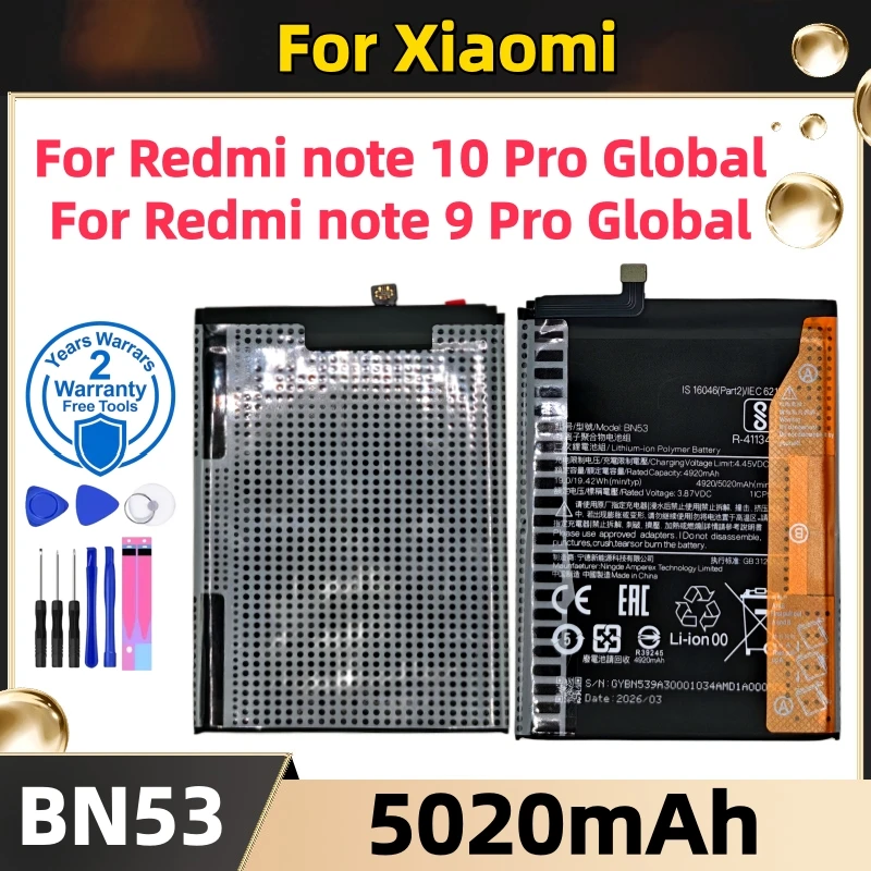 New High Quality Original BN53 Battery For Xiaomi Redmi Note 10 Pro Global/Redmi Note 9 Pro Phone Batteries Fast Shipping+ Tools