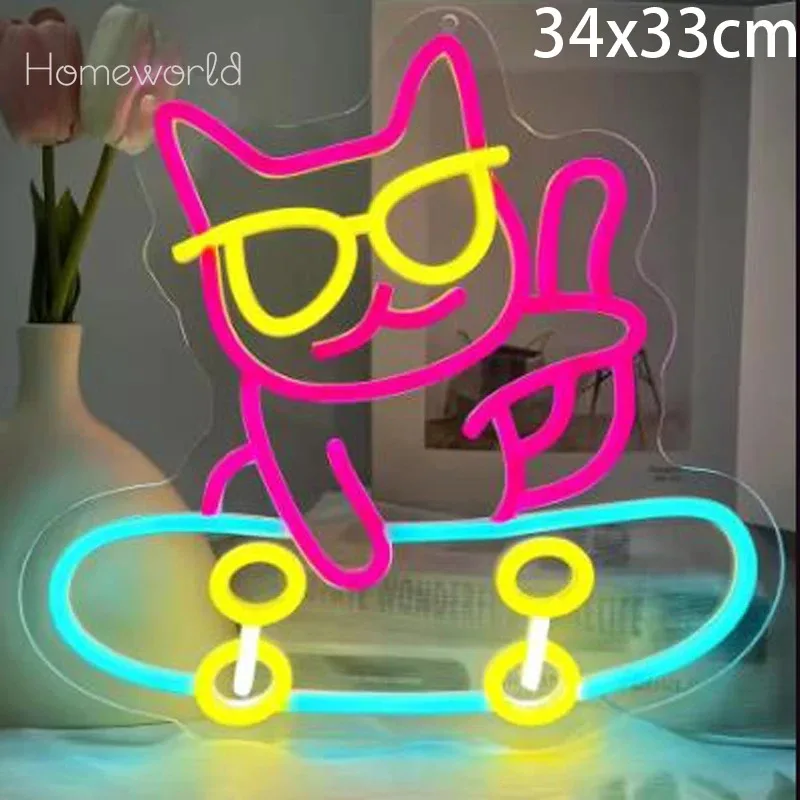 

Skateboard Cat LED Neon Sign Light Dimmable Night light for Bar Club Bedroom Decoration Birthday Party Outdoor Neon Decor Gift