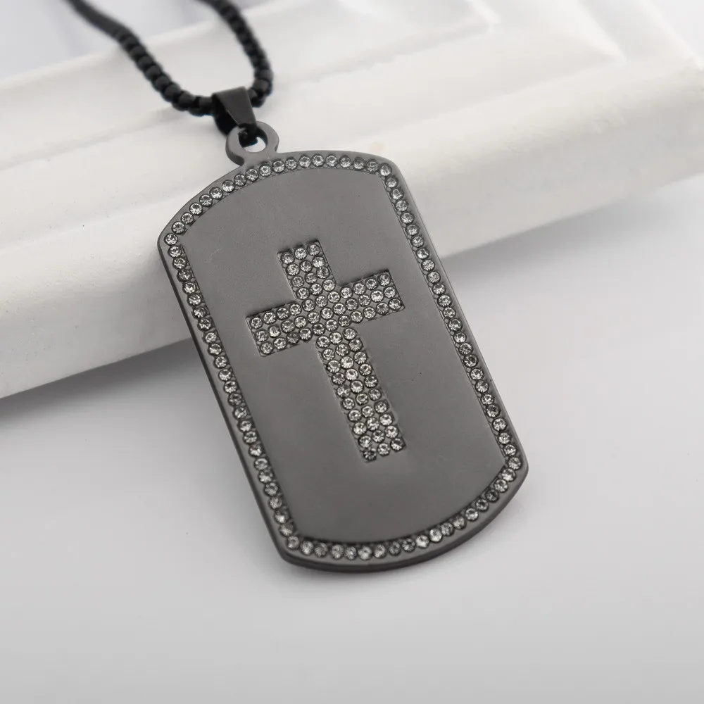 Vintage zircon encrusted military cross Pendant Charm Men's necklace Fashion Christmas Valentine gift Amulet Jewelry accessories