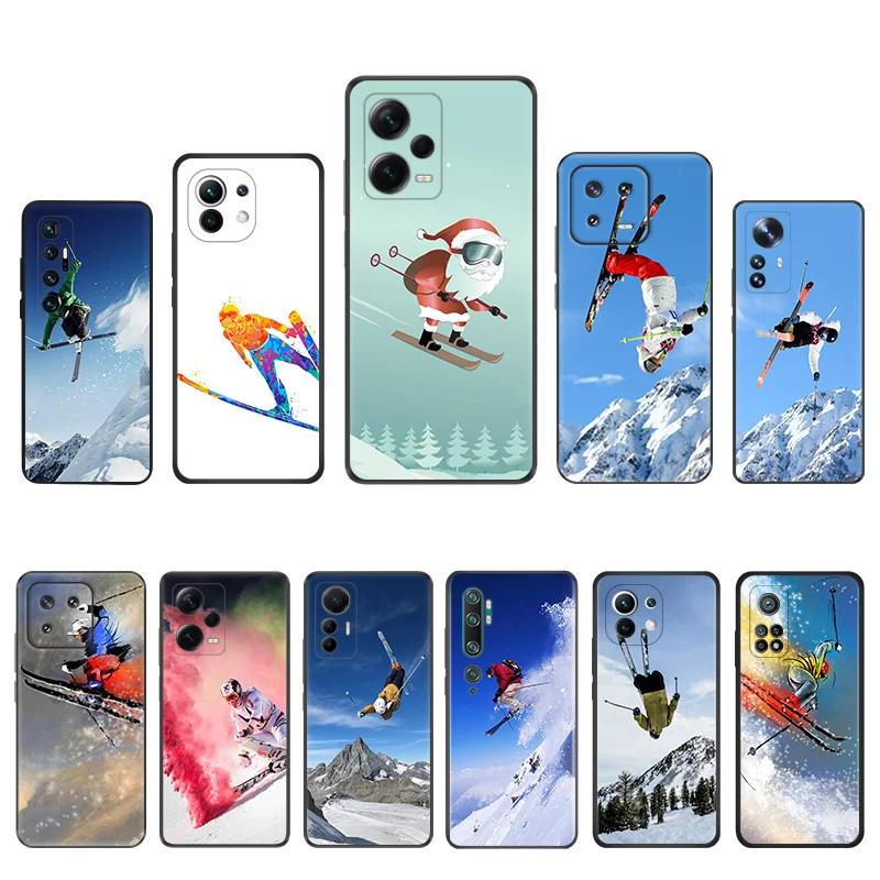 Matte Phone Case for Redmi Note13 Pro 5G 4G Note 12 12c 13c Xiaomi 12X 12T 13 Lite Winter Ski Jump Freestyle Black Soft Cover