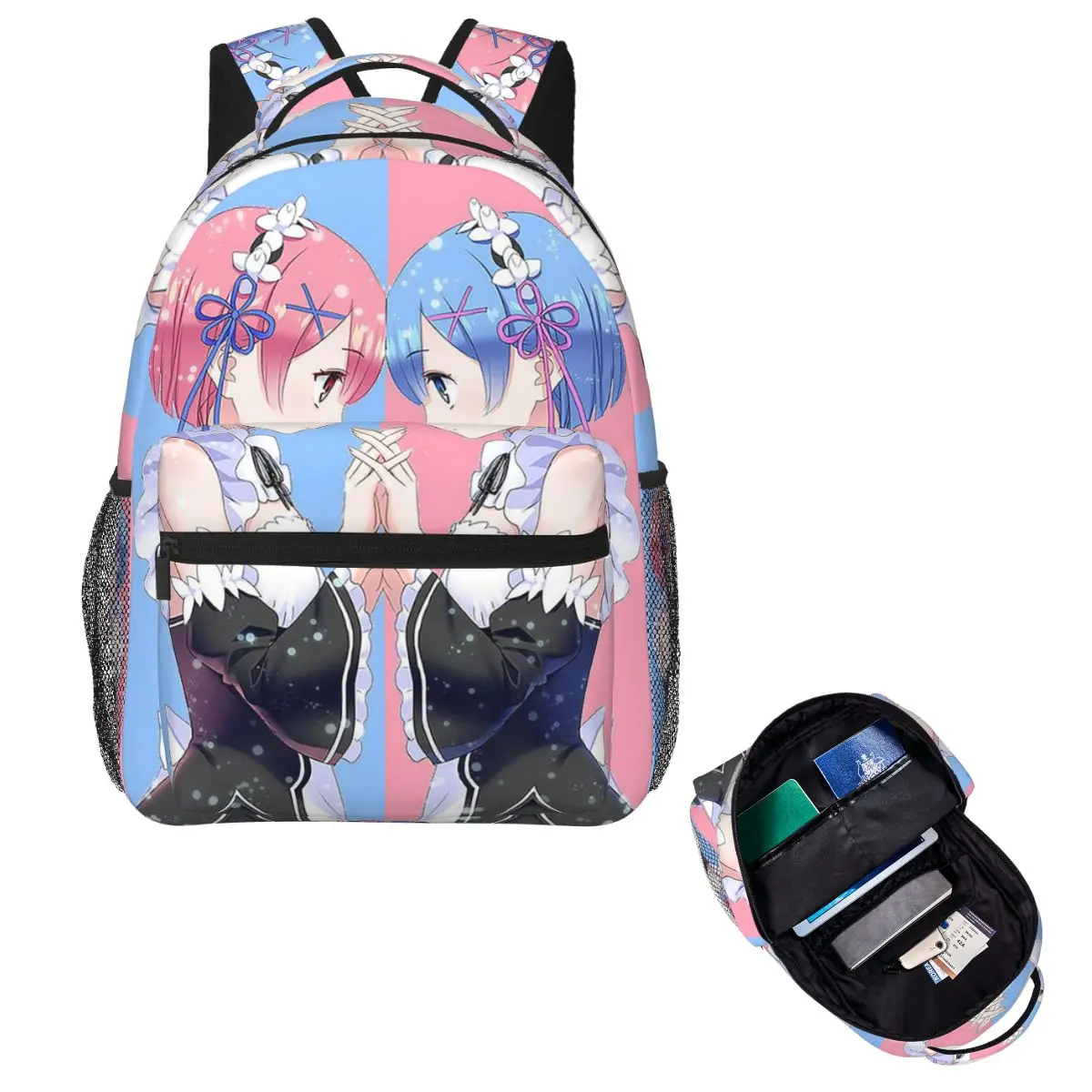 Rem Ram Re Zero Starting Life In Another World Anime Student Backpack School Bag Daypack for Boys Girls Bookbag Shoulder Bags
