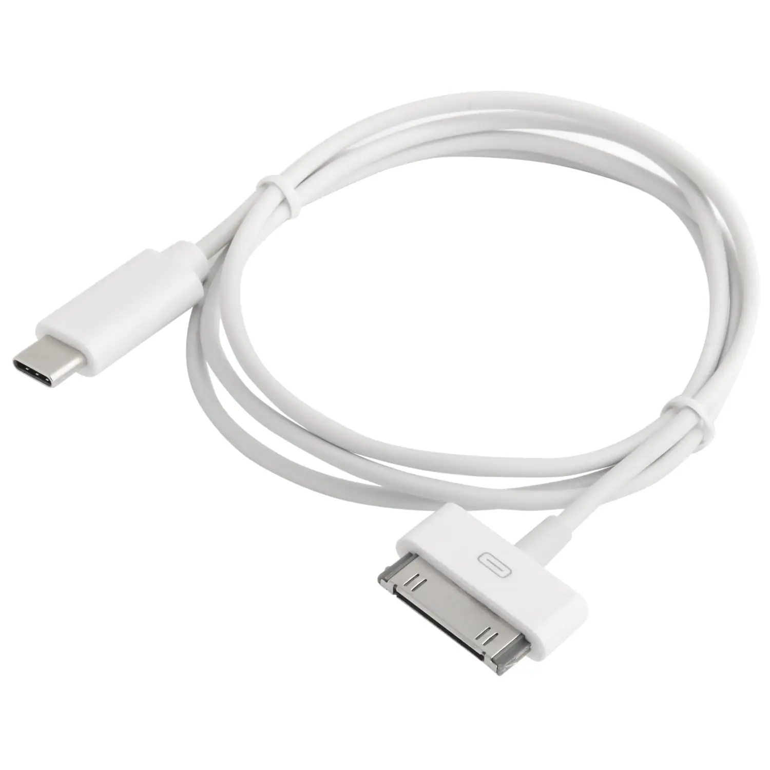 30-Pin to USB C Adapter Cable for iPhone 4S/4/3G/3/1, iPad 3/2/1, iPod 3 – 3ft – Male to Male, White (USB-C to Dock Connector)