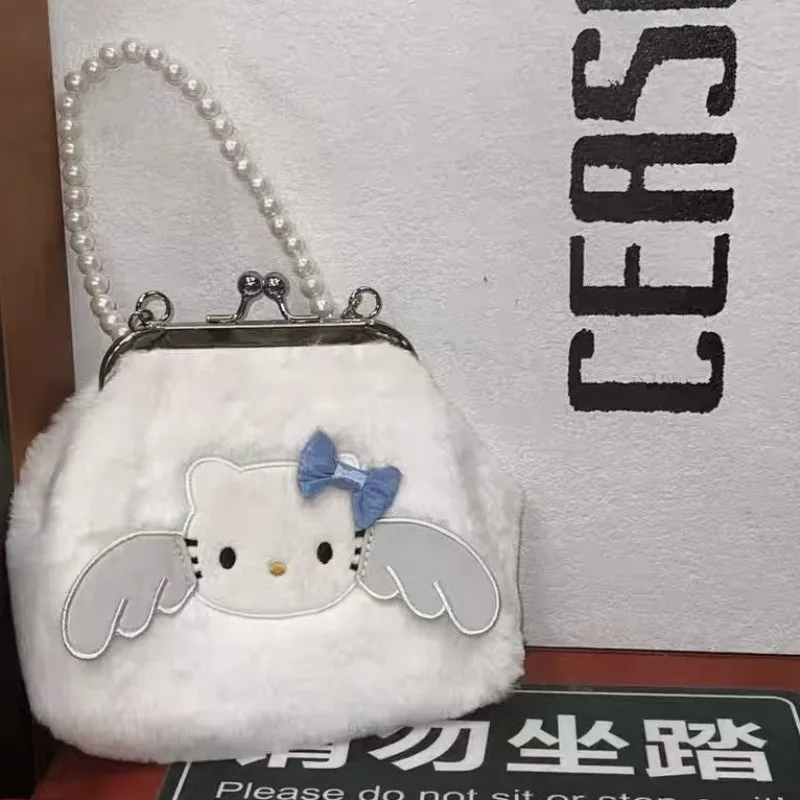 

Xiuya Cute Womens Handbag Hello Kitty Plush Kawaii White Fashion Small Shoulder Bag Pearl Sweet Jk Lolita Female Aesthetic Bags