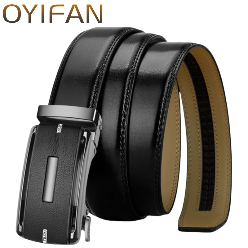 OYIFAN Men Belt Automatic Buckle Belt Genune Leather Wysokiej jakości paski dla mężczyzn Skórzany pasek Casual Buises for Jeans belt men