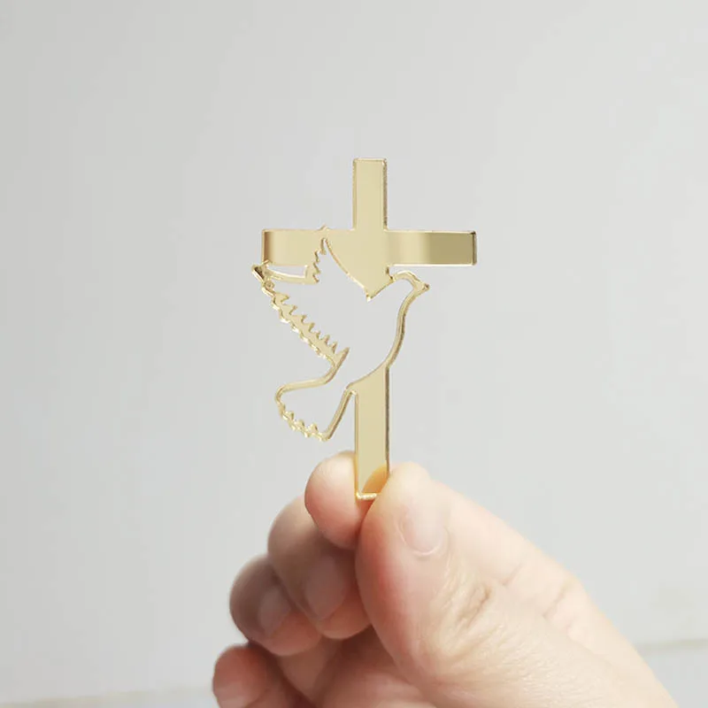 30pcs Acrylic Baptism Cross Dove Favor First Holy Communion Mirror Cross Baptism Candle Cross Decorations