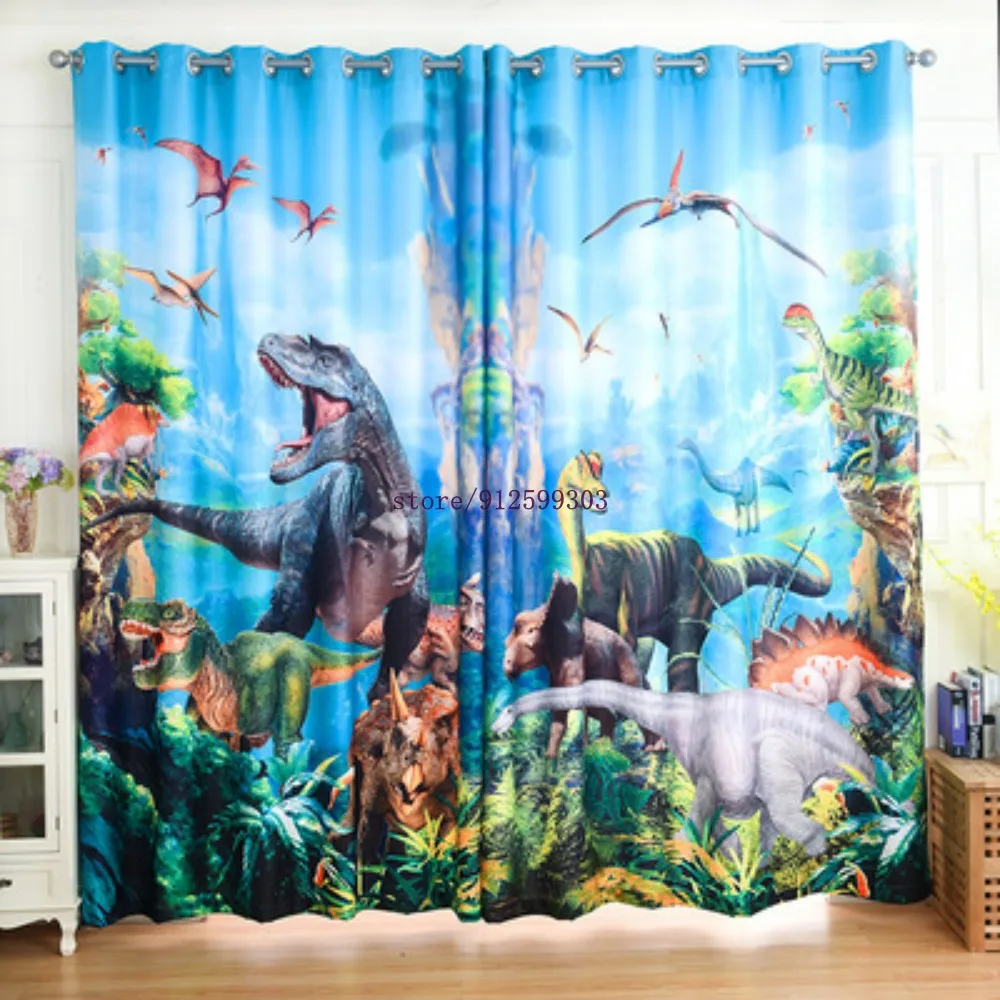 3D Fashion Jurassic Park Dinosaur Window Blackout Curtains For Living Room Cartoon Kids Blinds Finished Drapes Ultra-thin Micro