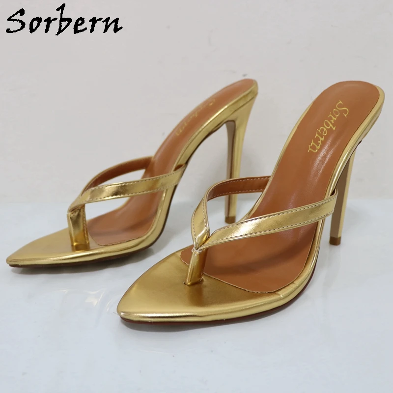 

Sorbern Gold Metallic Flip Flop Women Slippers Summer Shoes Stilettos High Heel Custom Slip On Slides Female Shoes Sexy