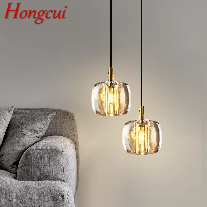 

Hongcui Modern Crystal Hanging Pendant Light Amber LED Brass Simply Nordic Chandelier Lamp For Home Dining Room Bedroom