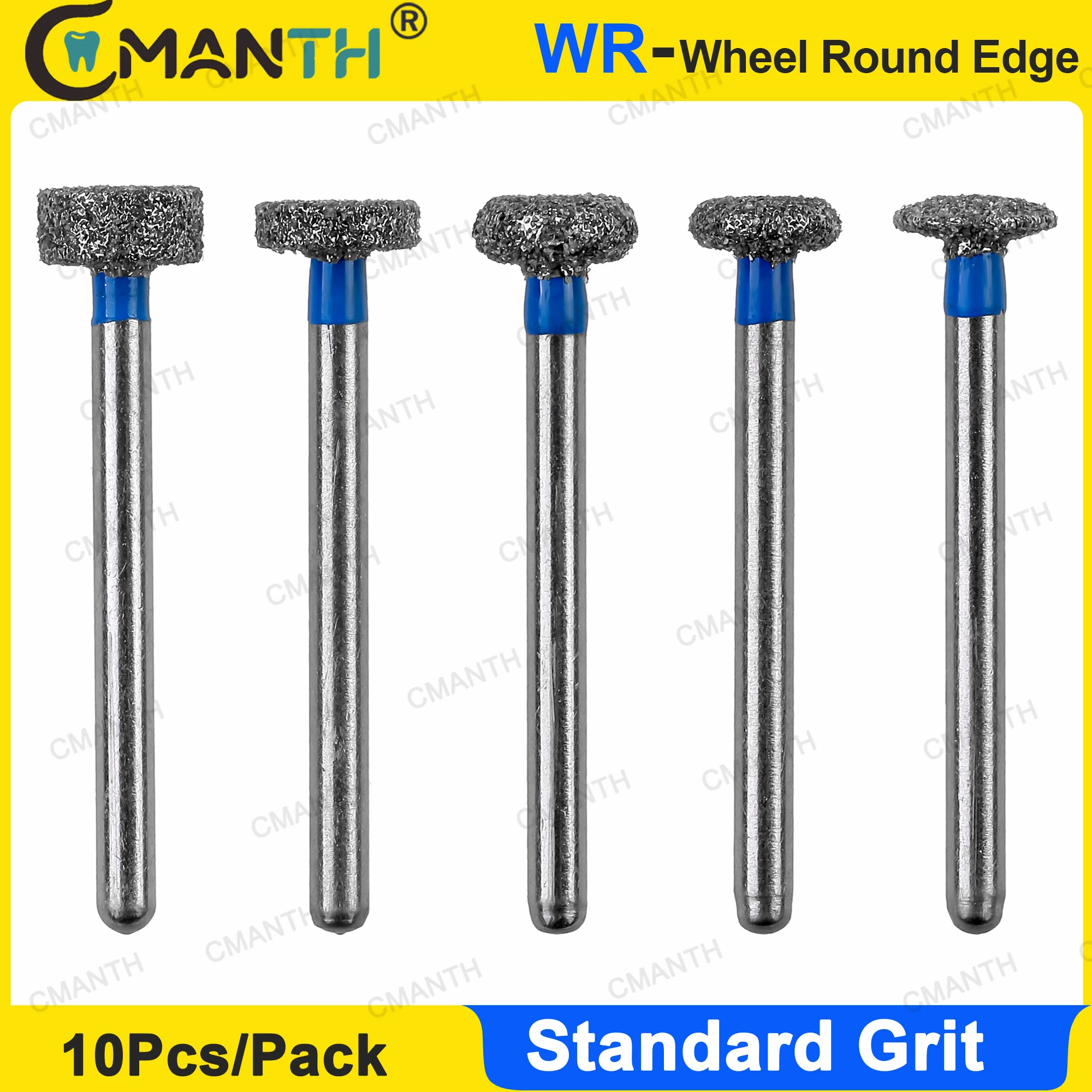 

10pcs Standard Grit Dental FG Diamond Burs Drills WR Wheel Round For High Speed Handpiece Friction Grip 1.6mm Dentistry Tools