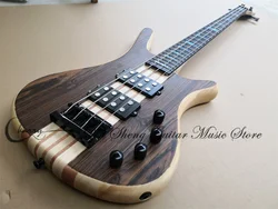 Natural Bass 4 Strings Bass Guitar Maple Neck Though Basswood Body Rosewood Fingerboard  Fixed Bridge Black Tuners