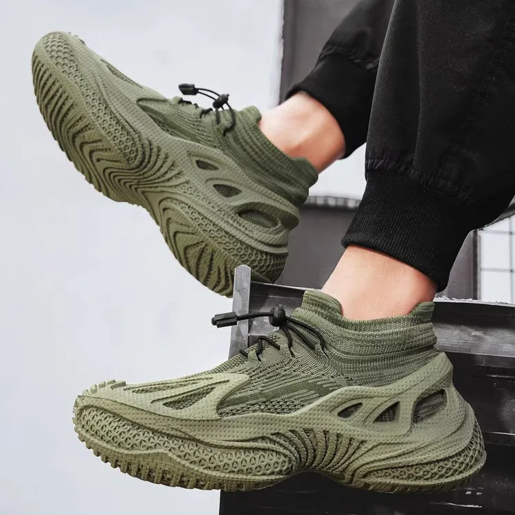 

Men's shoes summer new breathable fly-woven mesh trendy elastic band one pedal casual platform sports dad