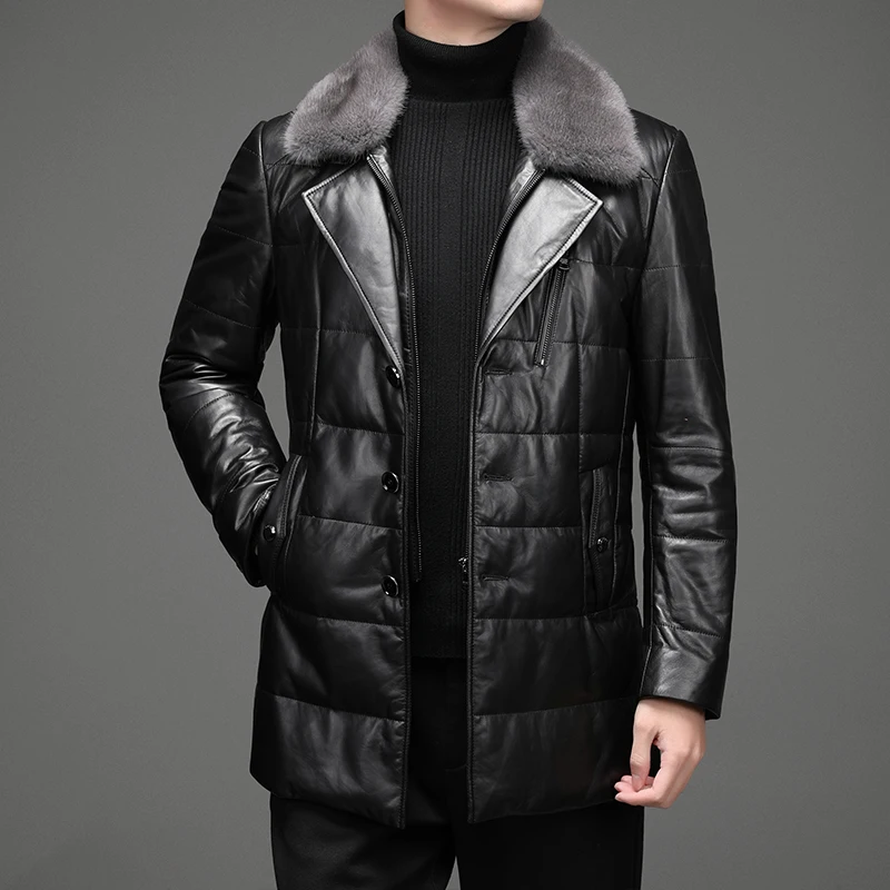 2024- New Men\'s Business British Fashion British Style Casual Fashion Sheepskin Down Jacket Mink Collar Jacket Leather Jacket